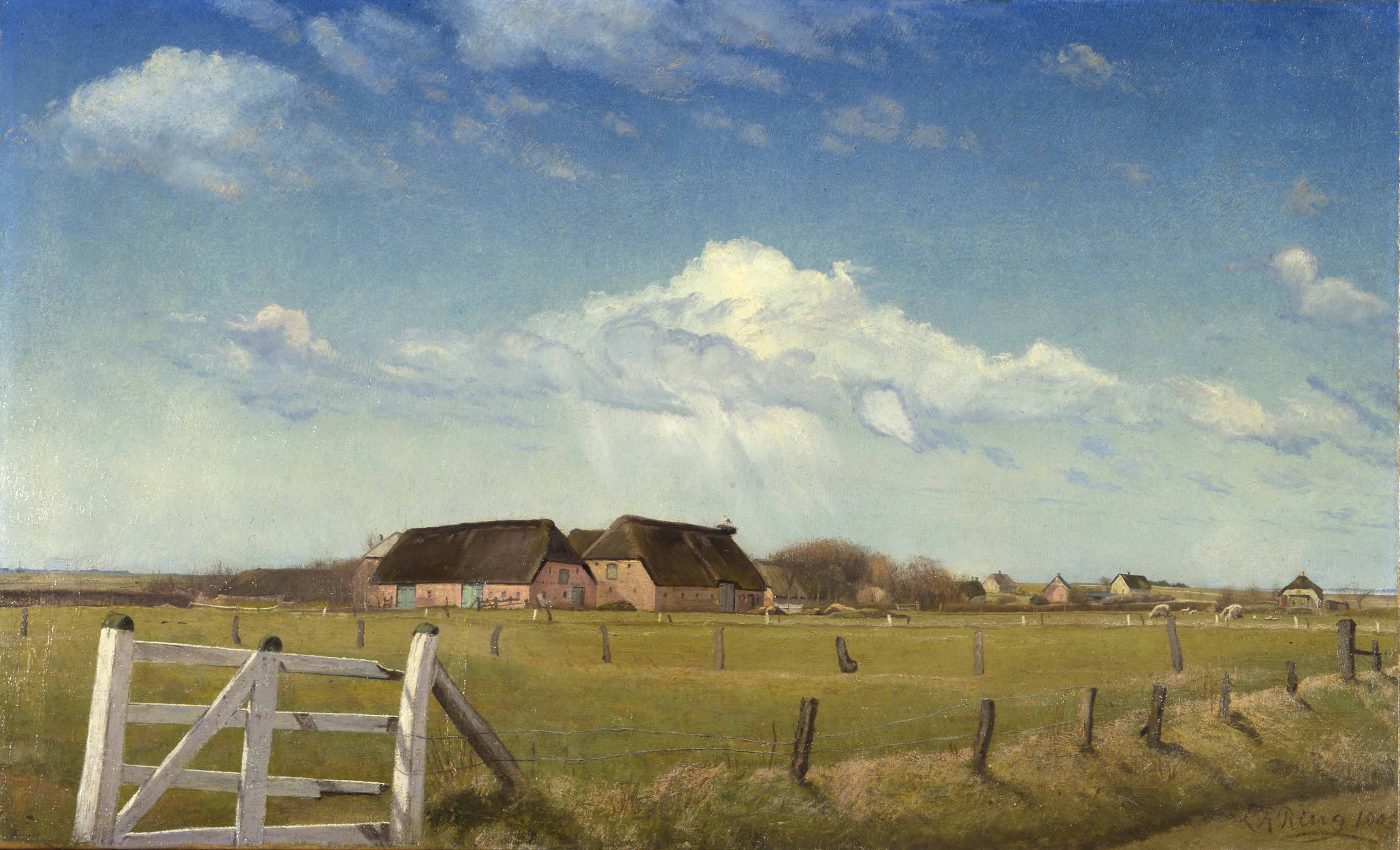 Laurits Andersen Ring Fenced in Pastures by a Farm with a Storks Nest on the Roof